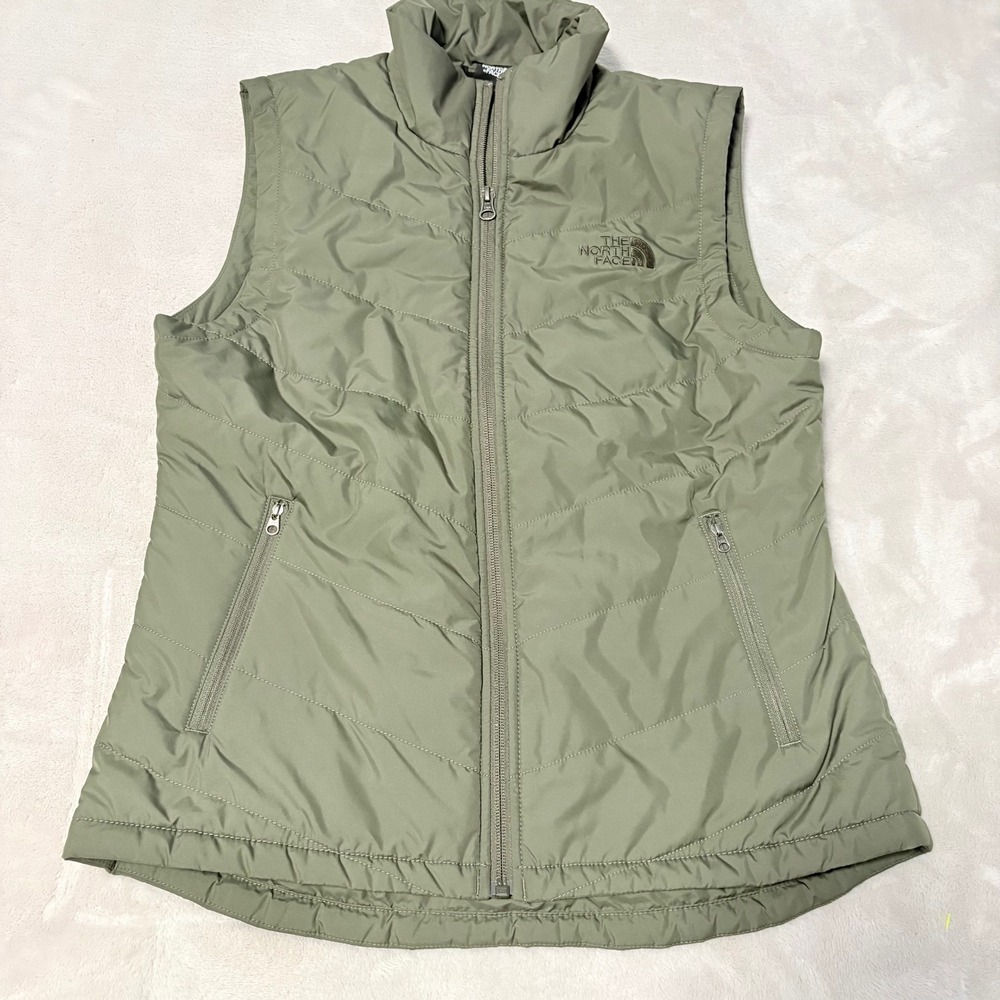The North Face Tamburello Quilted Puffer Vest Womens Olive Green Small Full Zip